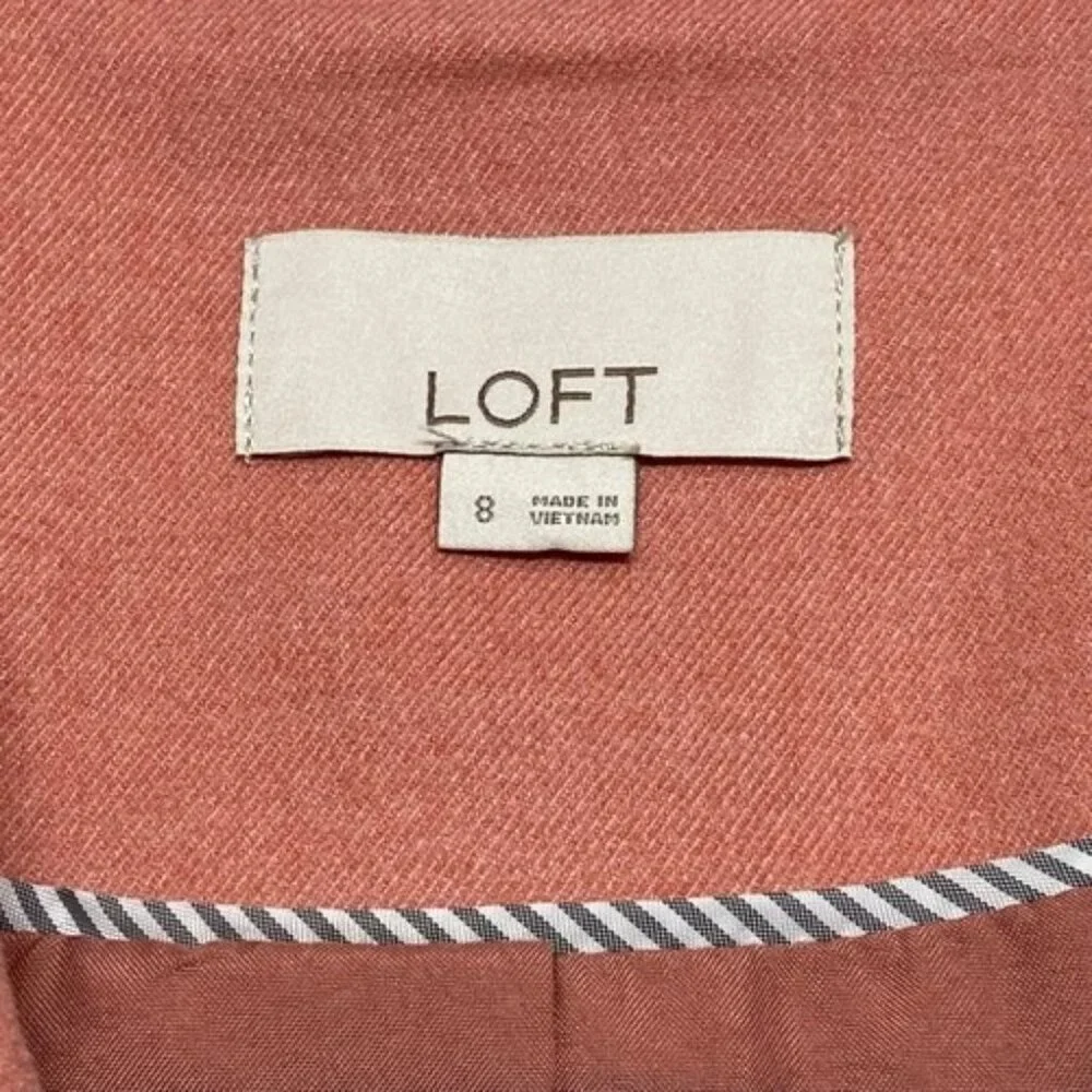 Loft Brushed Flannel Suit Women's 8 Blazer Jacket + Pant Set Pink Ruby Suits EUC